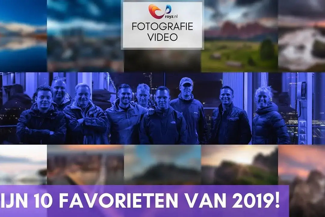 Portfoliobanner fotografie en video: blauw groepsportret, stadslichten, 2019 favorieten.