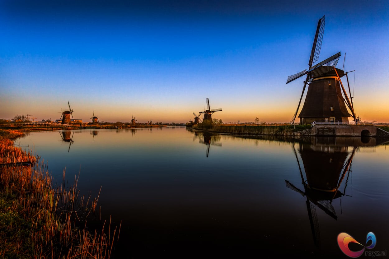 De ochtend tussen de Unesco molens van Kinderdijk