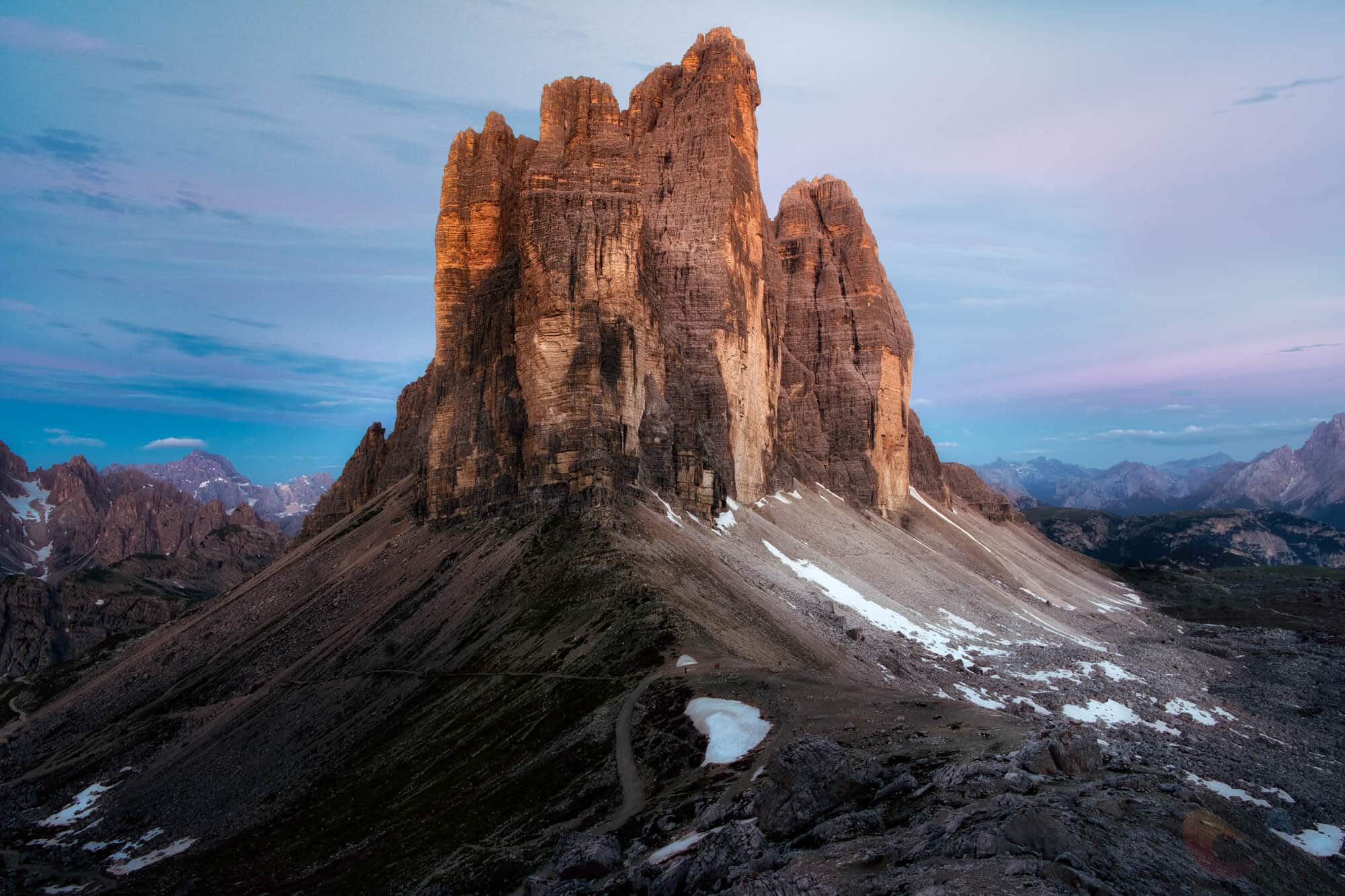 Tre Cime di Lavaredo (Drei Zinnen), een indrukwekkende drievoudige bergtop